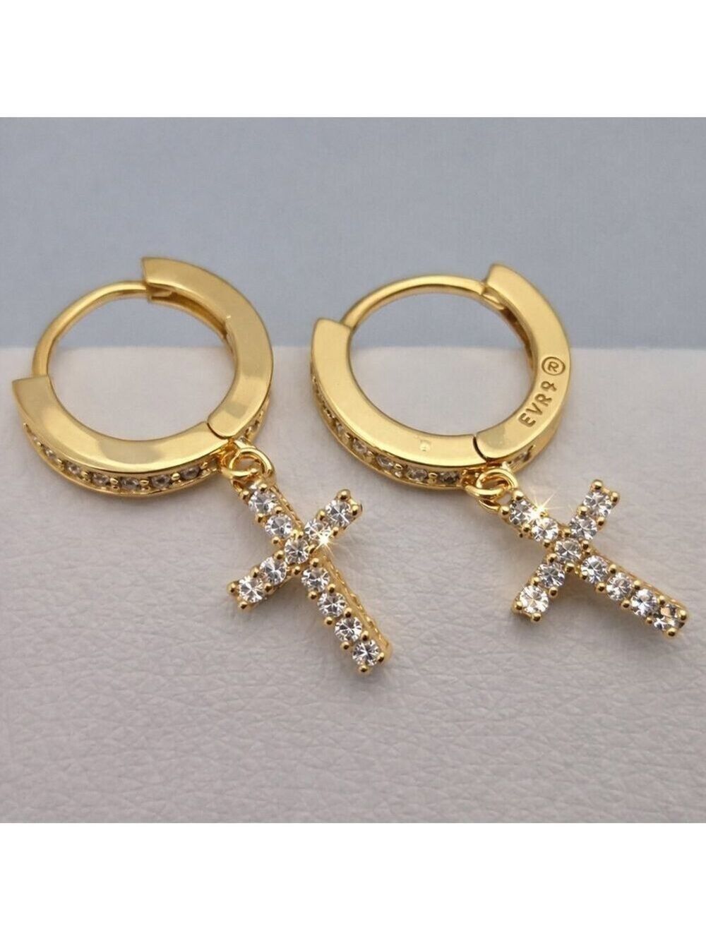 Cross Huggie Earrings Small Delicate Gold Tone NWOT Evry Rhinestones